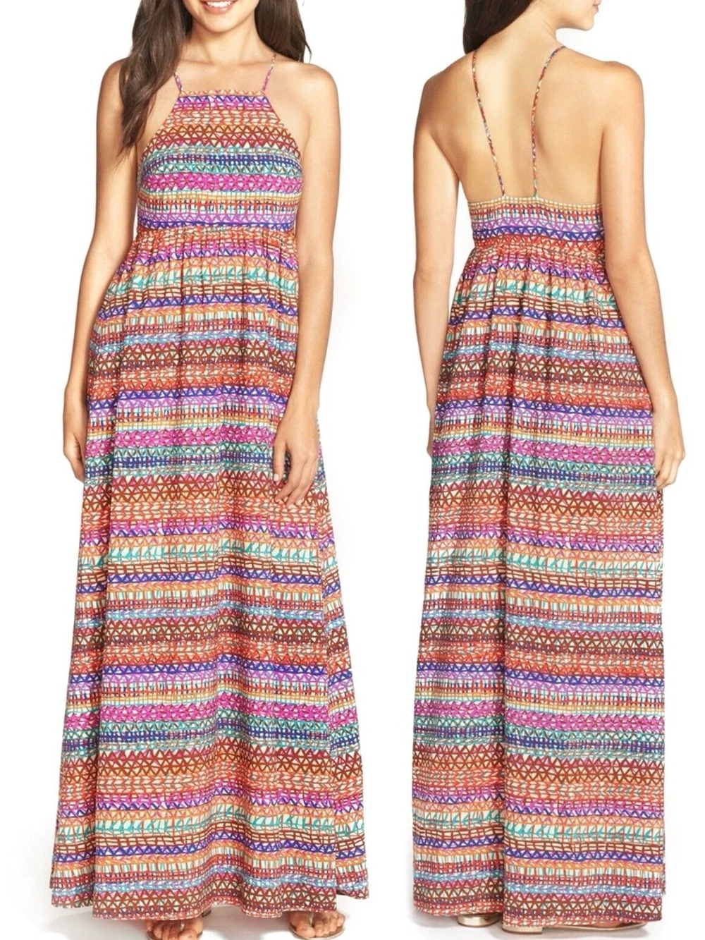 Cynthia Steffe Multicolor Striped Halter Maxi Dress